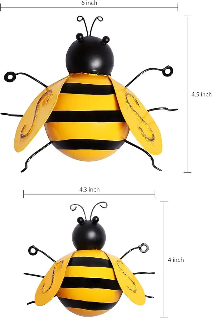 MorTime 4 Pack Metal Bee Wall Art Sculptures Garden Decorations, Hanging Bee Wall Decor Indoor Outdoor Garden Yard Lawn Decor by GreenHaven Gardens