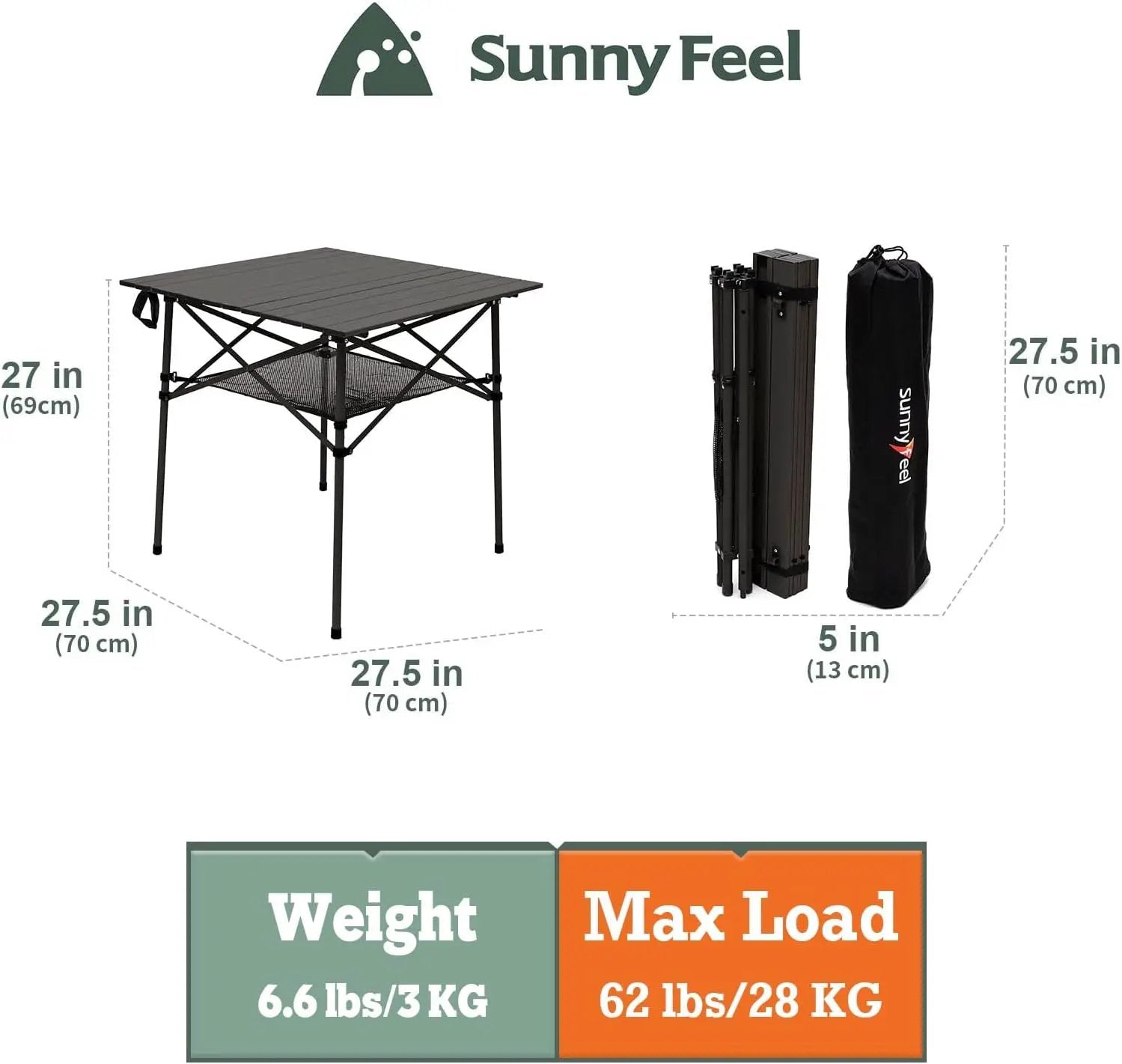 SUNNYFEEL Outdoor Folding Table | Lightweight Compact Aluminum Camping Table, Roll Up Top 4 People Portable Camp Square Tables with Carry Bag for Picnic/Cooking/Beach/Travel/BBQ by GreenHaven Gardens
