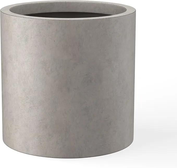 Kante 9.8" Dia Round Concrete Planter, Modern Style Large Cylindrical Plant Pot with Drainage Hole and Rubber Plug for Indoor Outdoor Patio, Weathered Concrete by GreenHaven Gardens