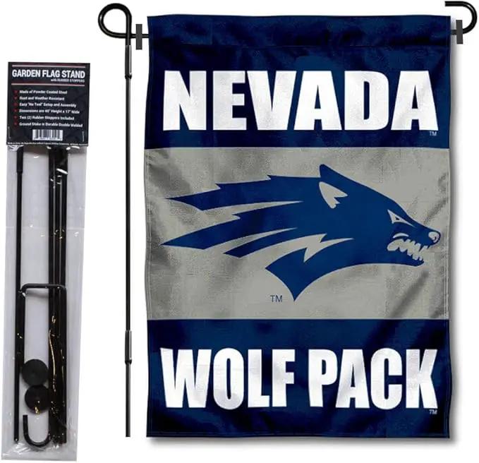 College Flags & Banners Co. Nevada Wolfpack Garden Flag with Pole Stand Holder by GreenHaven Gardens