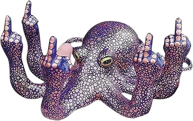 Middle Finger Octopus，Middle Finger Statue，Weird Decor Suitable for Indoor and Outdoor Garden Home Various Fish Tank Decoration (Purple) by GreenHaven Gardens