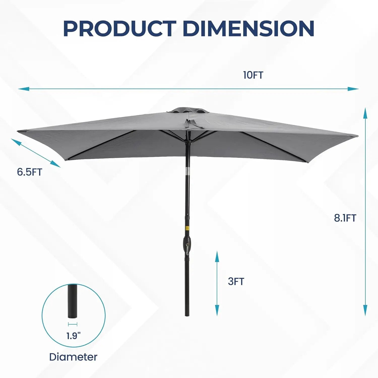 SUNVIVI OUTDOOR Patio Umbrella, 6.5' x 10' Rectangular Patio Umbrella, Metal Pole Square Outdoor Umbrella with Crank and Push Button Tilt, 6 Steel Ribs, Polyester Canopy by GreenHaven Gardens