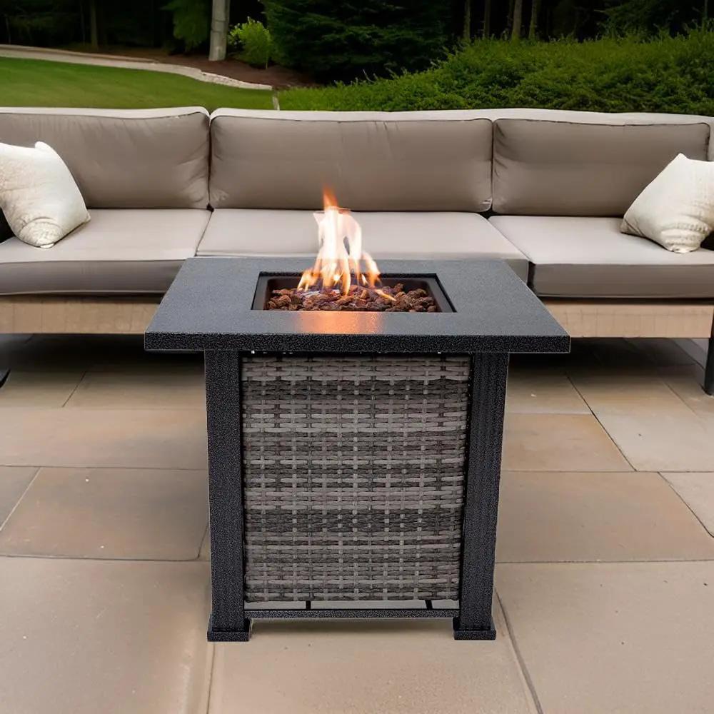 Adana Propane Fire Pit Table 28” Outdoor Firepit 50,000 BTU Firepits for Outside with Lava Rocks and Removable Lid Metal Fire Pit Outdoor Fireplace Propane Fire Pits for Outside CSA Certified by GreenHaven Gardens