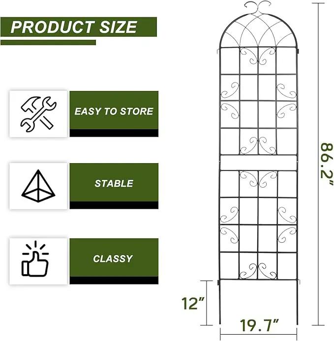 2 Pack Metal Garden Trellis 86.2x19.7inch for Climbing Plants,Rustproof Sturdy Black Steel Trellis Plants Support Outdoor for Outdoor Roses Vine Cucumbers Vegetables Flower Support by GreenHaven Gardens
