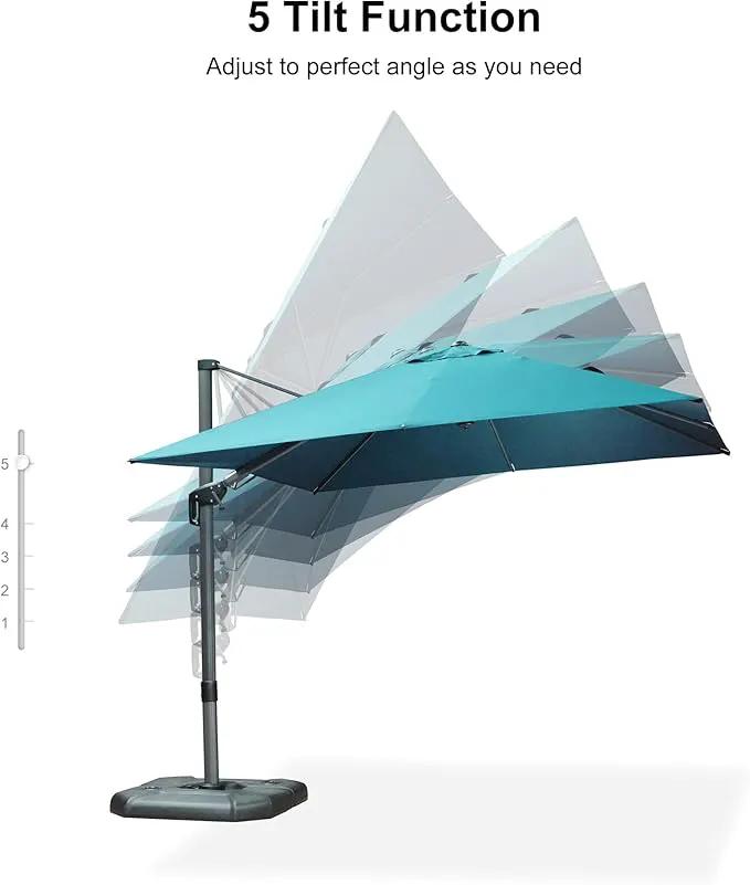 PURPLE LEAF 9.8' X 9.8' Tilting Patio Umbrella with Base Outdoor Cantilever Swivel Square Umbrella with Tilt Aluminum Offset Umbrella with 360-degree Rotation for Garden Deck Pool Patio Turquoise Blue by GreenHaven Gardens