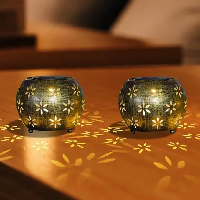 VEWOGARDEN 2 Pack Solar Lanterns Outdoor Waterproof Solar Lantern Hollow Out Metal Lantern Solar Lights for Patio Garden Table Decor by GreenHaven Gardens