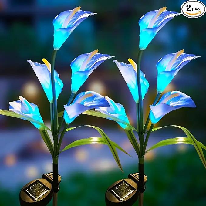 Veesee 2 Packs Upgrade Solar Calla Lily Lights Outdoor Garden Stake Light, Color Changing Solar Powered LED Lily Lights for Christmas Gift Wedding Party Outdoor(Blue) by GreenHaven Gardens