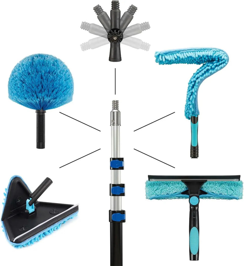 20 Feet High Ceilings Baseboard Wall Cleaner Mop with 12 Ft Extension Pole, Cobweb Duster, Window Cleaning Squeegee Kit (12ft) by GreenHaven Gardens