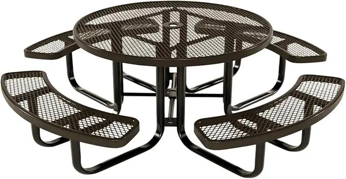 Coated Outdoor Furniture Heavy-Duty Portable Outdoor Kids Table with Umbrella Hole, Expanded Metal Kids Picnic Table, Commercial-Grade, Made in America (46 In, Round, Childrens, Textured Brown) by GreenHaven Gardens