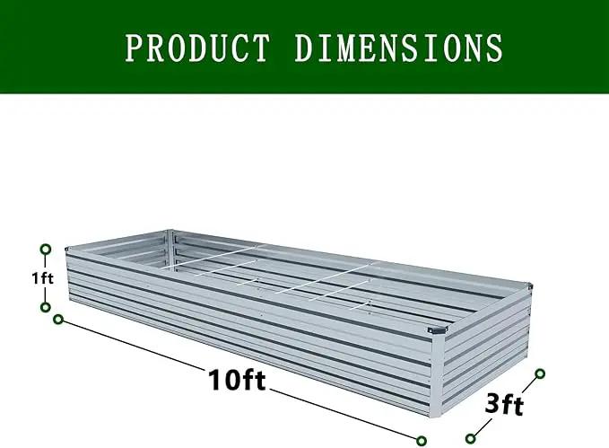 Galvanized Raised Garden Bed,2 Pcs 10×3×1FT Metal Planting Box for Outdoor Vegetable, Herb,Planter Gardening (Silver) by GreenHaven Gardens
