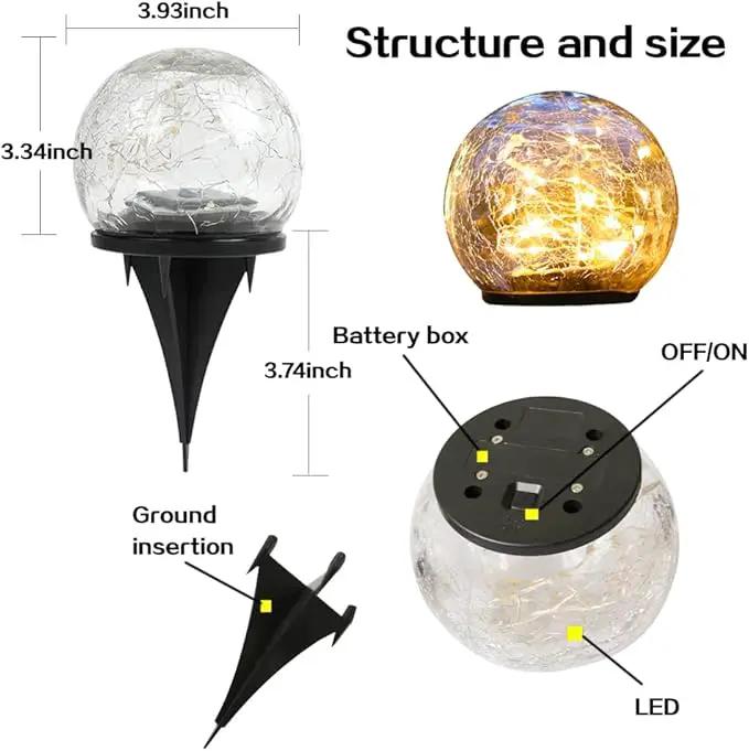 TOMEX 4 Pack Solar Garden Lights, Cracked Glass Ball Waterproof Warm White LED for Outdoor Decor Decorations Pathway Patio Yard Lawn, 4 Pack (4.7") by GreenHaven Gardens