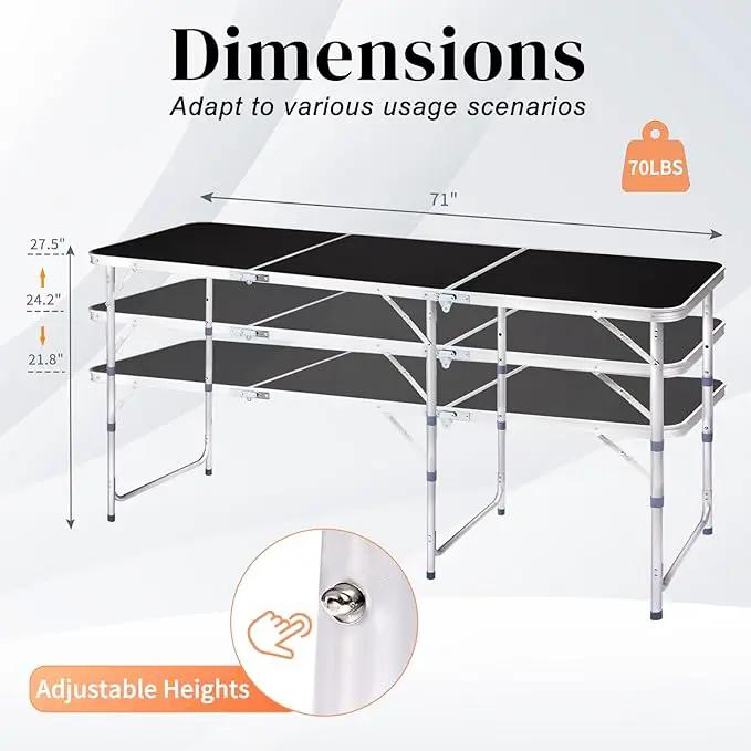 Outvita 6ft Portable Folding Camping Table, Outdoor Waterproof Adjustable Height Table, Aluminum Lightweight Suitcase Foldable Table for Picnic BBQ Beach Dining by GreenHaven Gardens