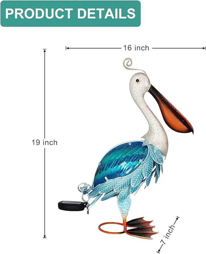 HONGLAND Solar Metal Pelican Statues Garden Sculpture & Statues, 19 Inch Glass Outdoor Pelican Yard Art Coastal Ocean Bird Decor Lawn Ornament for Backyard Porch Patio Decor（Blue） by GreenHaven Gardens
