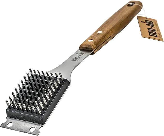 BBQ-Aid Grill Brush and Scraper for Barbecue – Grill Brush for Outdoor Grill with Extended, Large Wooden Handle and Replaceable Stainless Steel Bristles Head –No Scratch- BBQ Grill Brush for Any Grill by GreenHaven Gardens