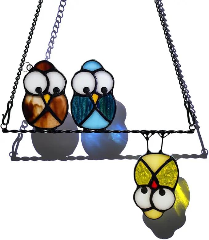 Owl Bird Gifts for Bird Lovers Stained Glass Suncatchers for Windows,Bird Decor Stained Glass Window Hangings,Owl Ornament Housewarming Gifts Owl Gifts for Women Owl Lover by GreenHaven Gardens
