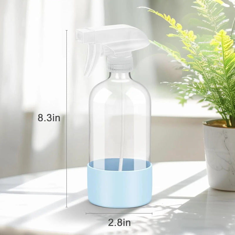 2 Pack Glass Spray Bottles with Silicone Sleeve, 16 oz Empty Refillable Containers with Adjustable Spray Nozzles, Spray Bottles for Hair, Cleaning Solutions and Plants Blue&Pink by GreenHaven Gardens