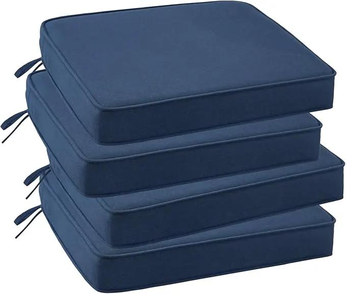 Outdoor Sunbrella Square Corner Seat Cushion, 19"x19"x3", Set of 4, Non Slip Seat Cushion Pads with Removable Cover for Patio Furniture, Garden Yard Lawn, Specrtum Indigo by GreenHaven Gardens