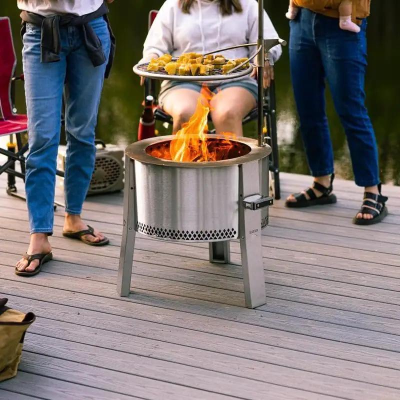 Breeo Smokeless Fire Pit to-Go Bundle (Y Series Stainless Steel, Outpost Grill & to Go Case) | 21 inch Smokeless Firepit for Outside | Ideal for Families by GreenHaven Gardens