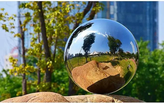 35cm/14inch Diameter Gazing Globe Mirror Ball,Thickness 0.5mm Silver Stainless Steel Polished Reflective Smooth Garden Sphere,Colorful and Shiny Addition to Any Garden or Home by GreenHaven Gardens