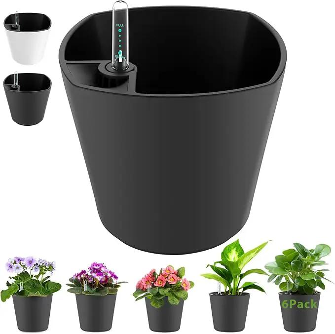 Self Watering Planters for Indoor Outdoor Plants 7 inch Flower Pot with Water Level Indicator Grey 6 Pack African Violet Self Watering Pots for All Orchid agave etc. House Plant Plastic Planter by GreenHaven Gardens