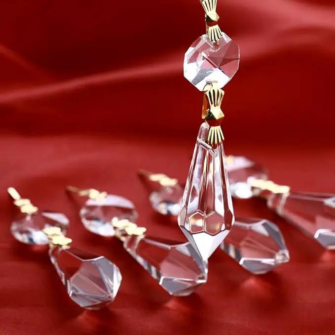 HDCRYSTALGIFTS 20Pcs 38mm Replacement Clear Chandelier Icicle Crystal Prisms Octogan Crystal Bead for Lamp Decor,Gold Bow Tie Connectors by GreenHaven Gardens