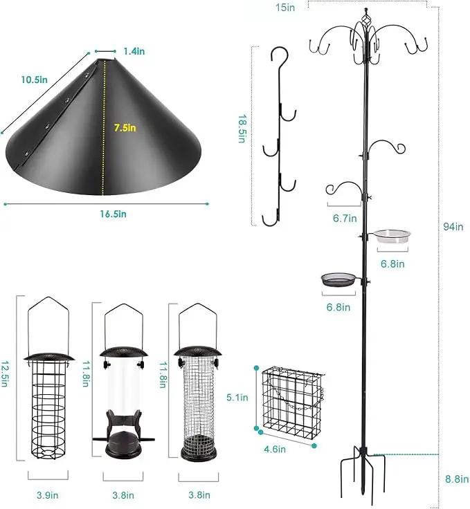 Bird Feeding Station Kit Bird Feeder Pole Wild Bird Feeder Kit with Squirrel Baffle and Suet Cage Mesh Tray Fruit Hook Double W Hook for Attracting Wild Birds by GreenHaven Gardens