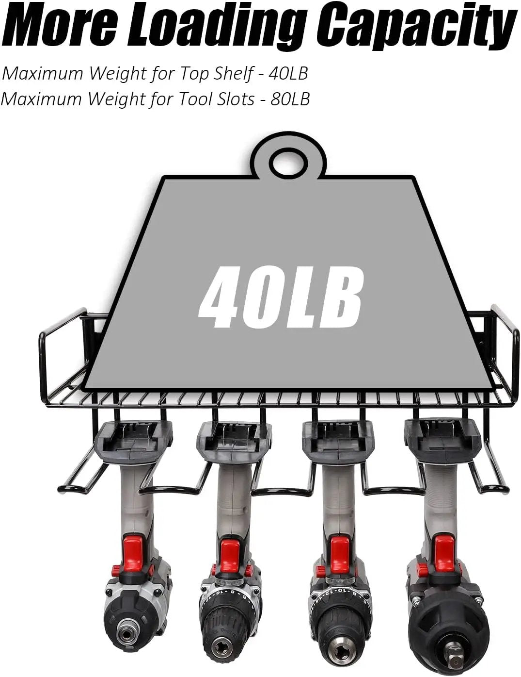 Heavy Duty Tool Organizer, 16"W x 7.48"H x 5.51"D, 4 Wall Mount Anchors, 3.95" Between Slots, Sturdy Steel Construction, Ideal for Power Tools by GreenHaven Gardens