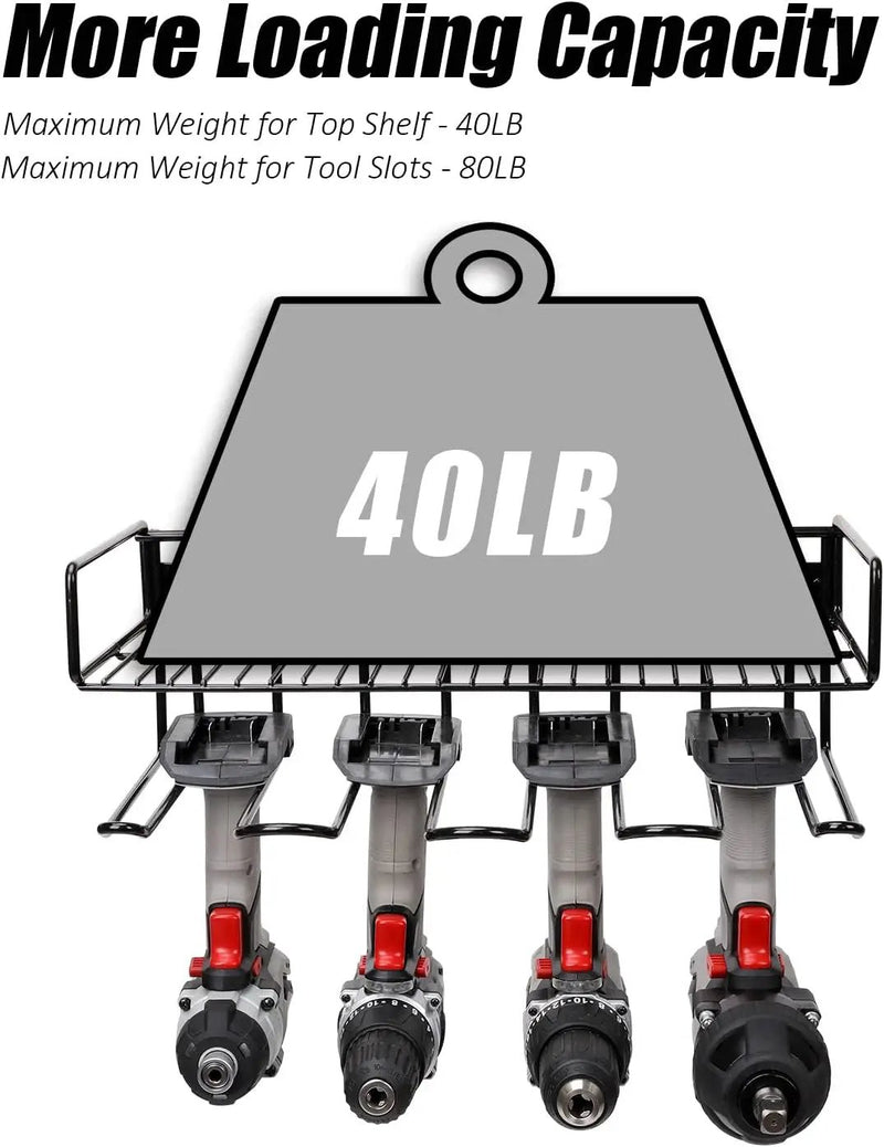 Heavy Duty Tool Organizer, 16"W x 7.48"H x 5.51"D, 4 Wall Mount Anchors, 3.95" Between Slots, Sturdy Steel Construction, Ideal for Power Tools by GreenHaven Gardens