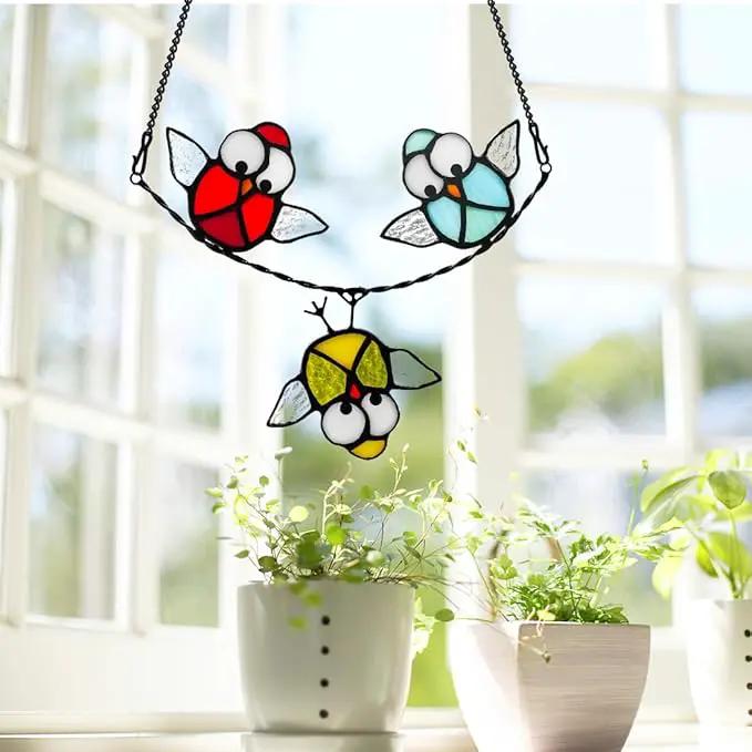 Owl Stained Glass Bird Suncatcher for Window,Best Bird Gifts for Bird Lovers Women,Stained Glass Bird Window Hangings,Best Teacher Gifts,Birthday Gifts,Housewarming Gifts by GreenHaven Gardens