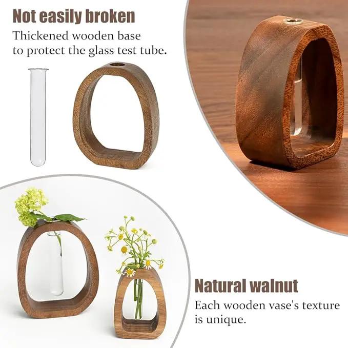 Solid Wood Frame Glass Test Tube Vase Desk Hydroponic Plant, Enhances Home and Office Environment, Small Size (Small) by GreenHaven Gardens