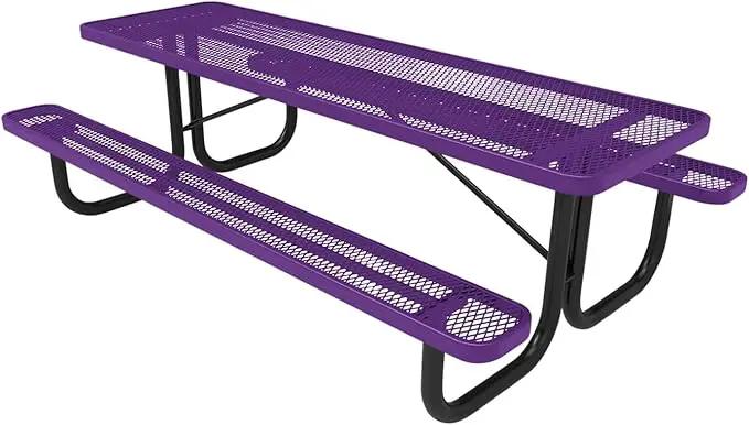 Coated Outdoor Furniture Heavy-Duty Portable Outdoor Picnic Table, Thermoplastic Coated Expanded Metal Commercial-Grade Patio Dining Furniture Made in America (8ft Rectangular, Purple) by GreenHaven Gardens