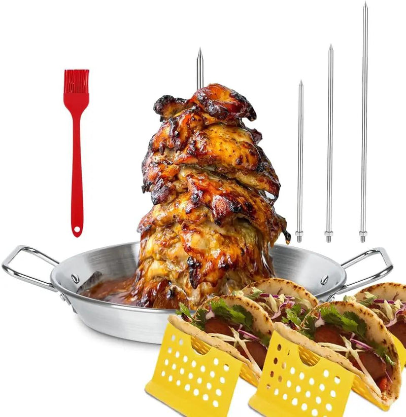 13 inch Vertical Skewer Pan Stainless Steel Gyro Spit Shawarma Stand for oven, Al Pastor Skewer for Grill, El Pastor Hack for Tacos Al Pastor Chicken, Brazilian, with 8",10",12" stick by GreenHaven Gardens