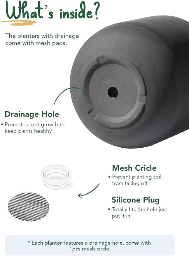 LE TAUCI 10 Inch Plant Pot, Ceramic Pots for Plants with Drainage Hole and Rubber Plug, Plant Pots Indoor for Home Garden Patio Office, Cylinder Planters for Indoor Plants, Charcoal Gray by GreenHaven Gardens