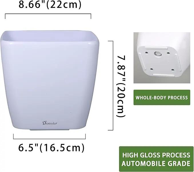 Dexceder 9x8 Self Watering Planter Indoor Outdoor, Inner Mat Design, Thickened Table Flower Plant Pot with Water Level Indicator (White High Gloss) by GreenHaven Gardens