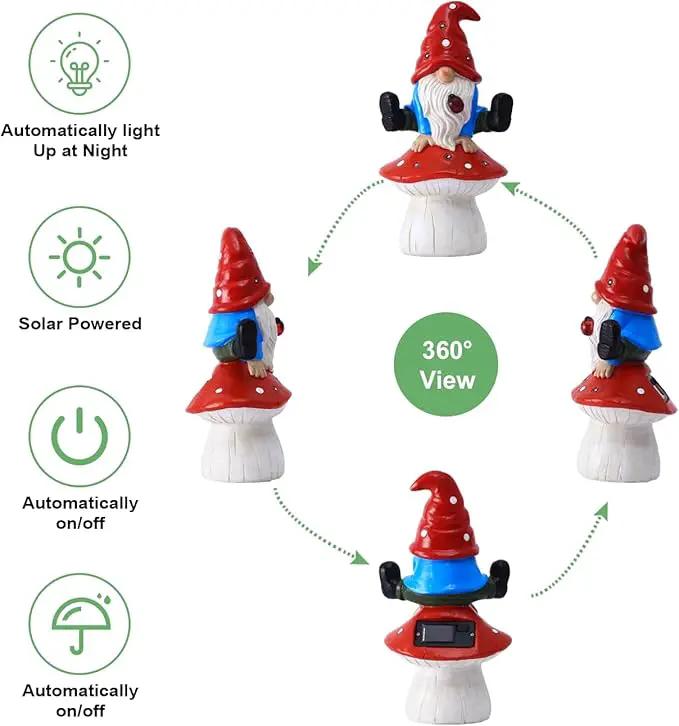 Solar Gnome Statues Outdoor Decor: Garden Figurines Sculpture with Mushroom for Yard Porch Patio Balcony - Gifts for Mother Grandma by GreenHaven Gardens