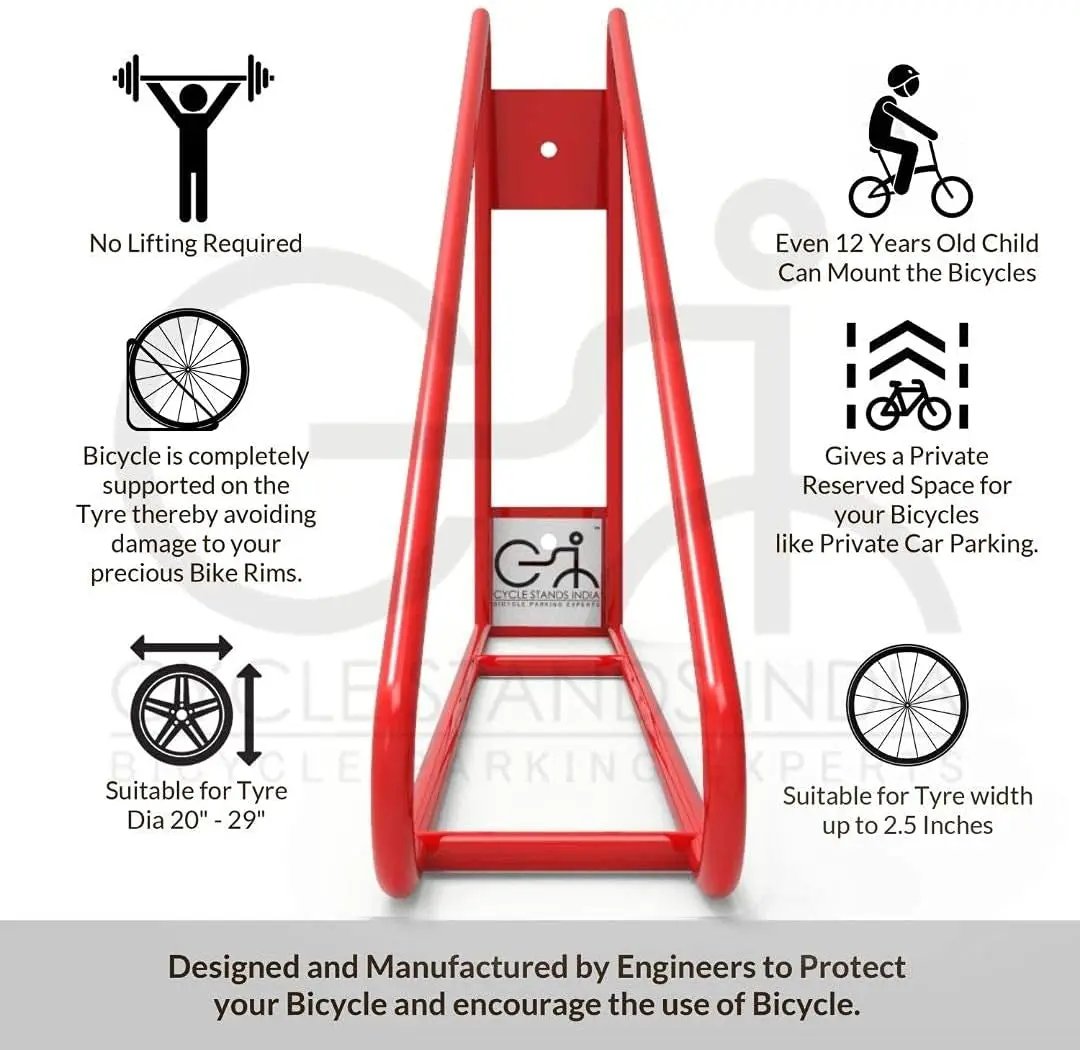 Bike Wall Mount Vertical Hanger for Home Space Saving Bike Rack Storage Mount for Garage or Home, Bicycle Holder for Mountain Bikes Road Bikes Holds up to 77lbs, Red,Pack of 1 by GreenHaven Gardens