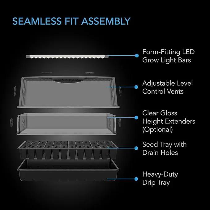 AC Infinity Heavy Duty 3mm Thick Humidity Dome with Height Extension, Germination Kit with LED Grow Light Bars, Sturdy Drip Tray, 6x12 Cell Tray for Indoor Gardening, Seed Starting, Cloning Plants by GreenHaven Gardens