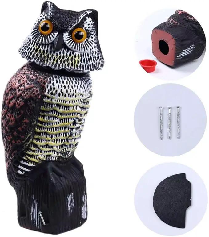 Owl Decoy 360 Rotate Head, Scarecrow Fake Owls Natural Enemy Realistic Owls to Scare Birds Away by GreenHaven Gardens