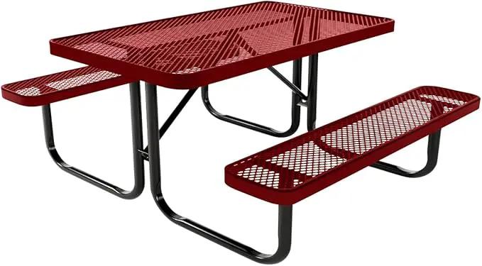 Coated Outdoor Furniture Heavy-Duty Portable Outdoor Kids Table, Expanded Metal Kids Picnic Table, Commercial-Grade Picnic Table, Made in America (4ft Rectangular, Childrens, Textured Burgundy) by GreenHaven Gardens