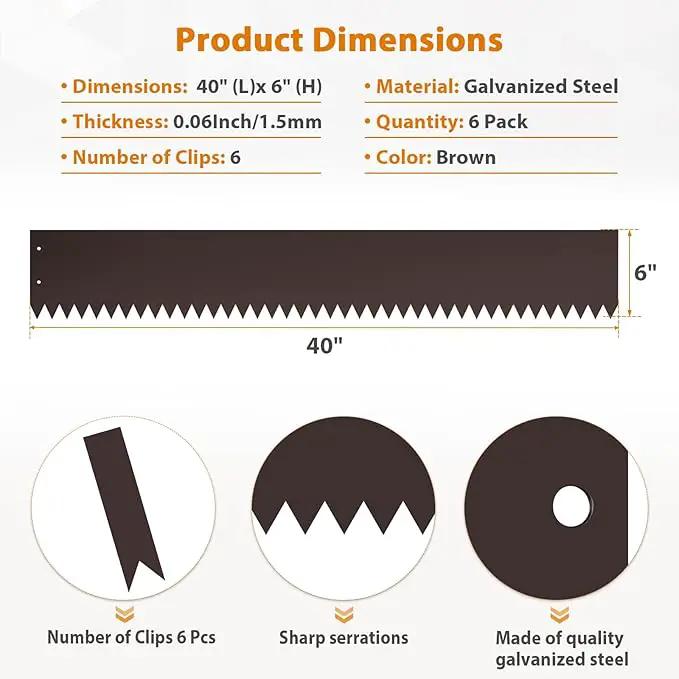 40" L x 6" H Metal Landscape Edging, Heavy Duty Galvanized Steel Garden Edging,6 Pack Steel Landscape Edging with Clips for Lawn, Flower Bed, Yard (Brown) by GreenHaven Gardens