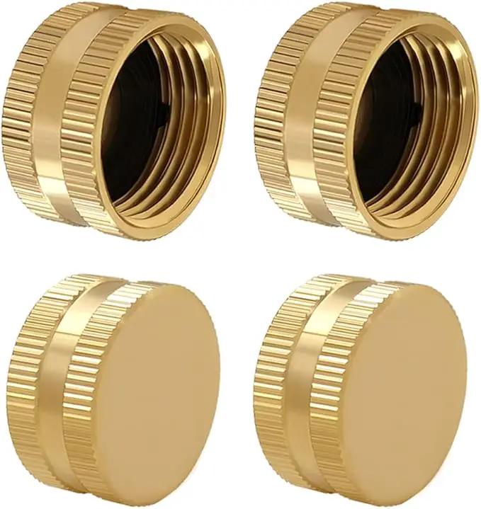 Hooshing 4PCS Brass Garden Hose End Caps 3/4" Female Garden Hose Caps with Washers by GreenHaven Gardens