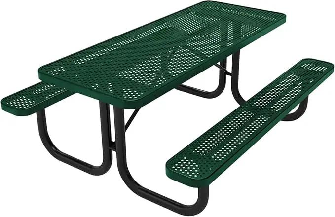 Coated Outdoor Furniture Heavy-Duty Portable Outdoor Picnic Table, Thermoplastic Coated Punched Steel Commercial-Grade Patio Dining Furniture Made in America (6ft Rectangular, Textured Green) by GreenHaven Gardens