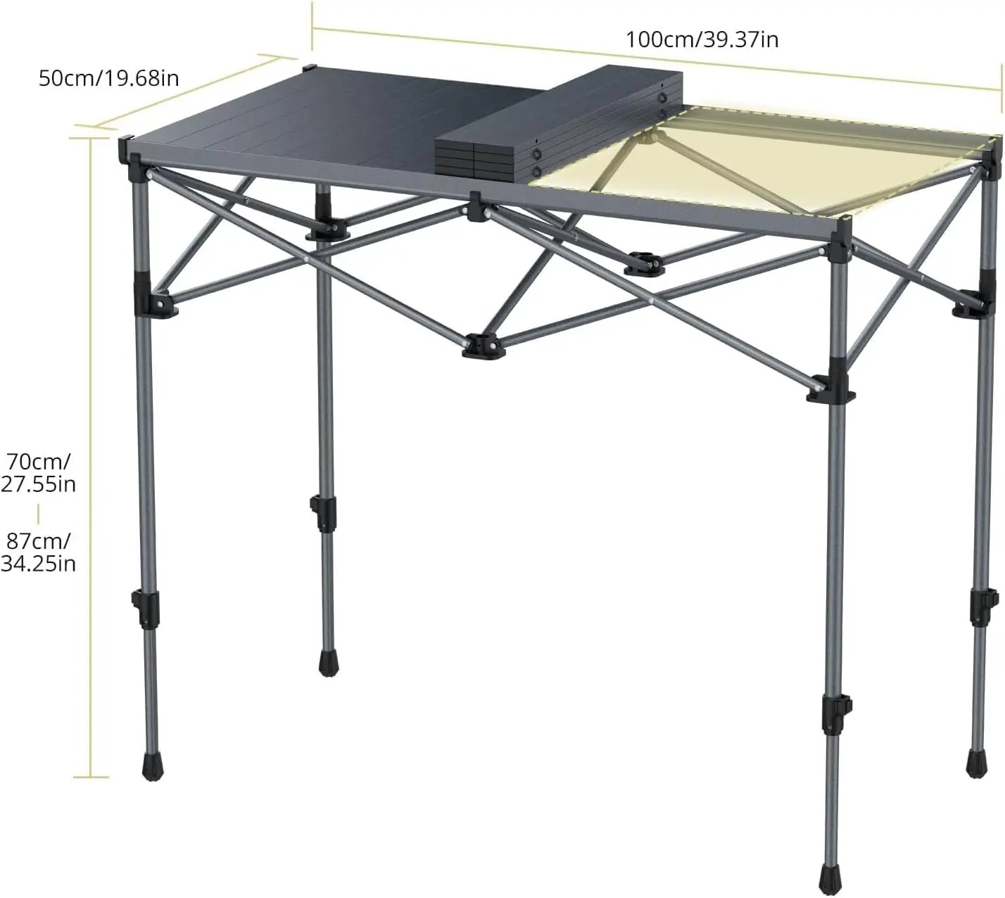 Camping Table Foldable, 2 Adjustable Height 34.2”, Large Roll Up Camping Table Support 264lbs with Storage Basket and Bag, Aluminum Outdoor Table, for Picnic Travel BBQ, 39.4” x 19.7”, Black by GreenHaven Gardens