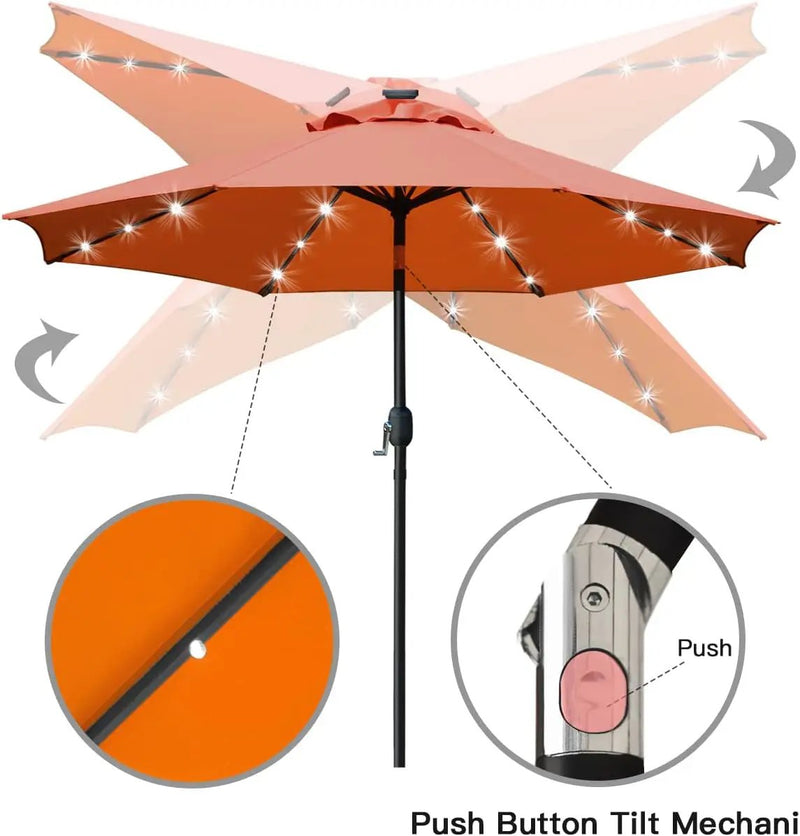 Sunnyglade 9' Solar LED Lighted Patio Umbrella with 8 Ribs/Tilt Adjustment and Crank Lift System (Orange) by GreenHaven Gardens