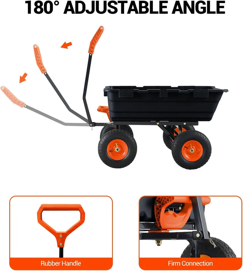 Garvee 800 lbs Poly Garden Dump Cart, Heavy-Duty Wheelbarrow with 10-Inch Tires, 180° Rotating Handle, Steel Frame and Quick Release System Garden Dump Cart for Soil Plants Gardening Tools Wood by GreenHaven Gardens