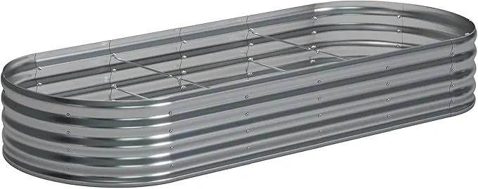 zizin Galvanized Raised Garden Bed Metal Oval Raised Garden Beds Outdoor Planter Box for Vegetables (9x3x1.3FT, Silver) by GreenHaven Gardens