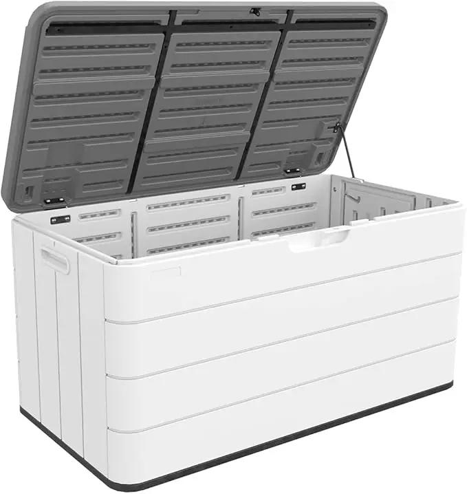 100 Gallon Outdoor Storage Box Waterproof Lockable Resin Deck Box Large, Patio Storage Bin for Pool Accessories Cushion Furniture, Garden Tools, UV-Resistant Outside Delivery Black&White by GreenHaven Gardens