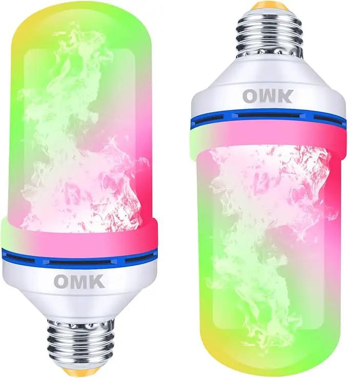 OMK LED Flame Effect Fire Light Bulbs (2 Pack), Flame Christmas Decor 4 Modes Flickering Fire Simulated Lamps, E26 Base Energy Efficient LED Bulb for Indoor/Outdoor Holiday by GreenHaven Gardens