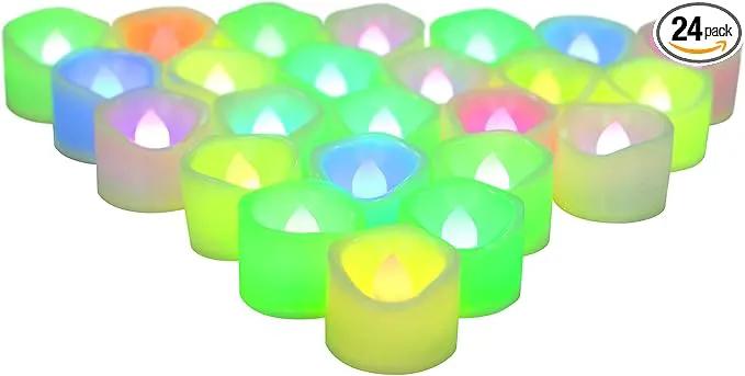 CANDLE CHOICE Color Changing Battery Operated Flameless Tea Lights Bright Flickering LED Tealight Votive Candles Wedding Party Table Centerpieces Halloween Christmas Decorations Batteries Incl 24 Pack by GreenHaven Gardens
