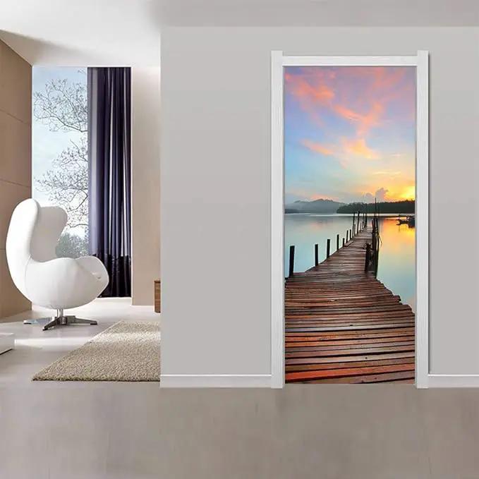 3D Door Stickers Murals - PIER - Peel & Stick - Waterproof & Washable - Matt Finish - Realistic Blue - 35.4" x 78.7" by GreenHaven Gardens